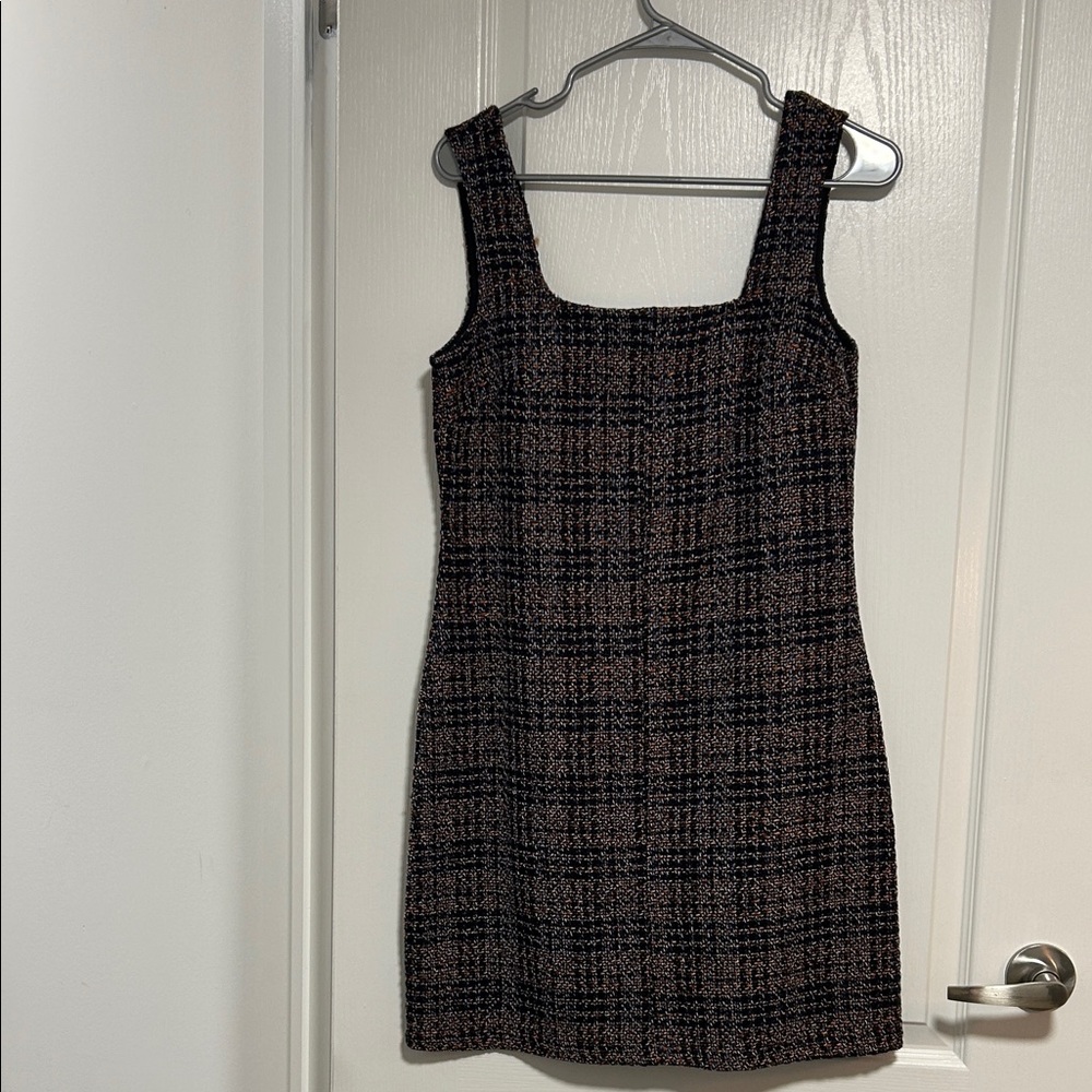 Elegant Black and Brown Tweed Dress